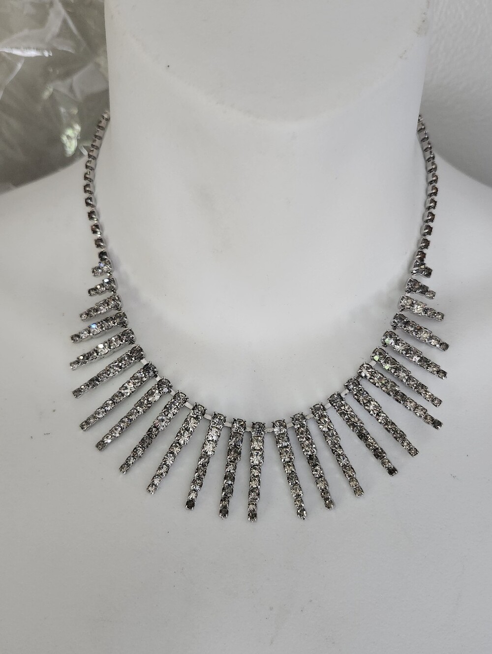 Silver Crystal Spike Fringe Necklace
